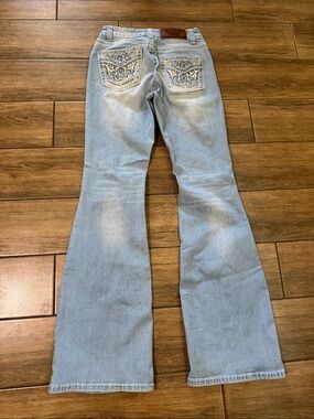 Westfield Eagle Womens Blue Bootcut Jeans Rhinestone Back Pocket Size 3